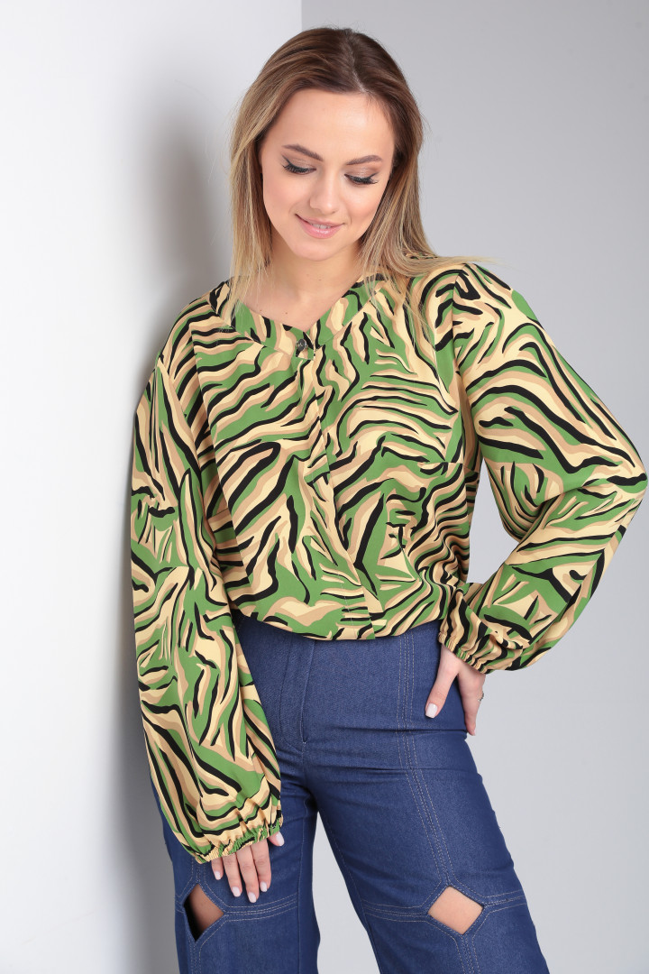 Блузка Viola Style 1183 абстракция бежево-зеленая
